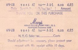 Macy's Herald Square Receipt - 1960  New-York - United States