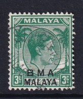 B.M.A. (Malaya): 1945/48   KGVI 'B.M.A.' OVPT   SG4a    3c  Blue-green  [ordinary]    Used  - Malaya (British Military Administration)