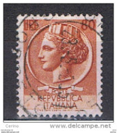 REPUBBLICA  VARIETA':  1953  TURRITA  -  £. 80  OCRA  SCURO  US. -  FIL. LETTERE  8/10  DX.  -  C.E.I. 700 - Varietà E Curiosità