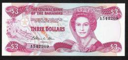 BAHAMAS  P44  3  DOLLARS #A  Dated 1974 (issued 1984)     UNC. - Bahamas