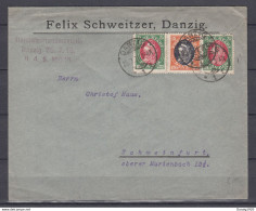 Danzig 1921,Mi 54+2x55 Auf Brief Nach Schweinfurt,(Mi 54 Verschobener Mittelstück) D3406) - Lettres & Documents