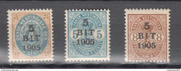 Danish West Indiens D W I 1905,3V,set,MI 38-40,ovpt,MH/Ongebruikt(A3546) - Danemark (Antilles)