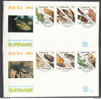 Suriname Surinam 1991,12V On 2 FDC's,snakes,slangen,schlangen,serpent,serpeinte,serpente,(C206) - Serpents