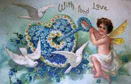 Cpa Gaufrée ANGE ADORABLE ANGELOT CLEF DU COEUR 1909  CUTE ANGEL CHERUB  OPENING FLORAL HEART KEY  Embossed Old Pc - Valentinstag