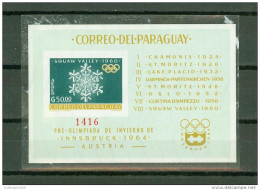 Paraguay 1963,1Block,,olympic Games,olympisch,olympisch E,olympique,olympicos,IMP ERF ,MN H/ Postfris(A1427) - Winter 1964: Innsbruck