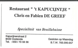 Oostende Restaurant 't Kapucijntje Visitekaartje Htje - Cartes De Visite