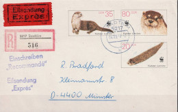 DDR GDR RDA - Umschlag Fischotter (MiNr: U 7) 1987 - Portogerecht Gelaufen (Eil-R-Brief) - Briefomslagen - Gebruikt