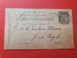 Carte Pneumatique De Paris Pour Paris En 1899 - Réf J 65 - Pneumatische Post