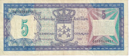 BILLETE DE CURAÇAO DE 5 GULDEN DEL AÑO 1980 (BANK NOTE) - Antillas Neerlandesas (...-1986)