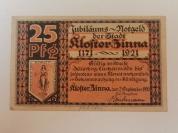 Allemagne Notgeld, 25 Pfennig Stadt Kloster Zinna - Ohne Zuordnung