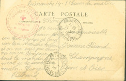 Guerre 14 Cachet Croix Rouge Française Infirmerie De Gare Angers 9e Région Société De Secours Aux Blessés Militaires - Guerre De 1914-18