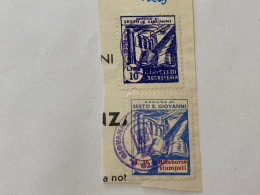 MARCA DA BOLLO SU FRAMMENTO DIRITTI DI SEGRETERIA COMUNE DI SESTO SAN GIOVANNI.1 - Revenue Stamps