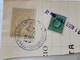 MARCA DA BOLLO SU FRAMMENTO DIRITTI DI STATO CIVILE COMUNE DI BUSTO ARSIZIO.1 - Revenue Stamps