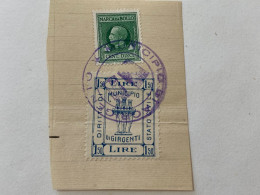 MARCA DA BOLLO SU FRAMMENTO DIRITTI DI STATO CIVILE MUNICIPIO DI GIAGENTI.9 - Revenue Stamps