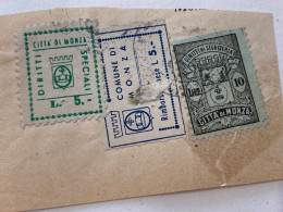 MARCA DA BOLLO SU FRAMMENTO DIRITTI SPECIALI COMUNE DI MONZA.13 - Revenue Stamps