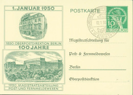 Postkarte Entier Deutsche Post 10+5 Vert Gründung Der Oberpostdirektion Berlin 100 Jahre CAD 02 1 50 - Postales - Usados