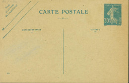 Carte Postale Avec Entier Semeuse Camée 30ct Bleu Carte Avec Fond Verdâtre Date 631 Storch N°1 Cote 75 Euros - Standard Postcards & Stamped On Demand (before 1995)