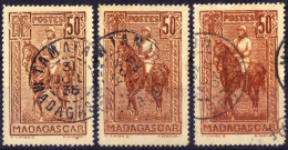 MADAGASCAR - 1931 - TàD De TAMATAVE Et De MOROMBE Sur Yv.184 50c Galliéni Gravé En 3 Nuances Différentes - TB - Gebraucht