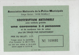 Souscription Nationale Police Municipale Rumilly Billet Tombola  Caravane 1975 - Ohne Zuordnung