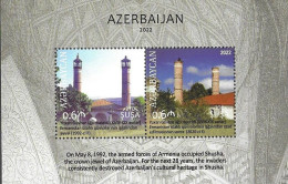 AZERBAIJAN, 2022, MNH, 270th ANNIVERSARY OF SHUSHA , MOSQUES, YUXARI GOEVHAR AGA MOSQUE, S/SHEET - Moschee E Sinagoghe