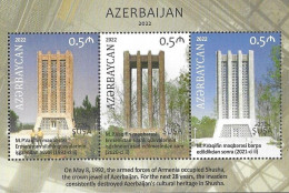 AZERBAIJAN, 2022, MNH, 270th ANNIVERSARY OF SHUSHA , MASOLEUMS, MASOLEUM OF M.P. VAQIFIN, SHEETLET OF 3v - Mosques & Synagogues