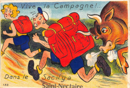 63-SAINT-NECTAIRE- CARTE A SYSTEME DEPLIANTE - VIVE LA CAMPAGNE DANS LE SAC IL Y A SAINT NECTAIRE - Saint Nectaire