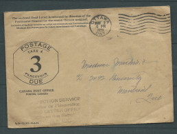 Enveloppe Postes Pré Imprimée "Postage Taxe à 3 Percevoir Due "pour Lettre En Rebut , Ottawa 2/05/1938 - Ac14701 - Impuestos