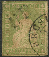 Suiza 1854 Correo 30 US 40 Rp. 1854 Verde / Punto Aguja  - Gebraucht