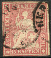 Suiza 1854 Correo 28 US 15 Rp. 1854 Rosa - Punto Claro  - Gebraucht