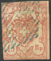 Suiza 1852 Correo 23 US 15 Rp. 1852 Rojo / Margens Justos  - 1843-1852 Federal & Cantonal Stamps
