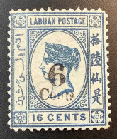 LABUAN 1891 SG 37 6c On 16c Mint* VF RARITY Cert A.Diena (YT 30 Neuf North Borneo Malaysia Straits Settlements Singapore - Borneo Septentrional (...-1963)