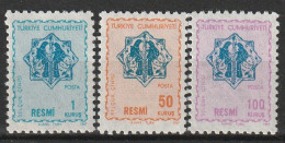 TURQUIE - Timbres De Service N°105/7 ** (1967) - Official Stamps