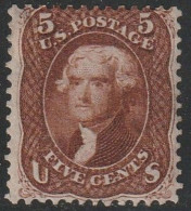 Us 1862 / 5 Cent Jefferson  Scott 75 Reddish Brown / VF Unused Stamp CV $2000 - Ongebruikt