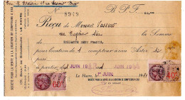 Fiscaux Sur Document--1943--Facture Location Compteur à Eau-- LE HAVRE--Vasseur-- - Briefe U. Dokumente