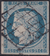 France 1850 Sc 6 Yt 4 Used Grille Cancel Small Corner Thin - 1849-1850 Ceres