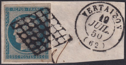 France 1850 Sc 6 Yt 4 Used Grille & Vertaizon Date Cancels On Piece - 1849-1850 Ceres