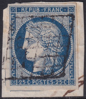 France 1850 Sc 6a Yt 4a Used Grille Cancel On Piece - 1849-1850 Ceres