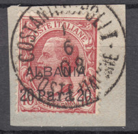 Italy Offices 1907 Albania Sassone#8 Used On Piece - Albanien