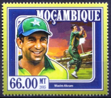 Mozambique 2015 MNH, Wasim Akram Pakistan Cricket Sports - Cricket