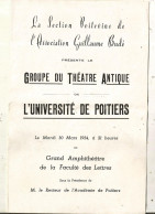 Programme, Groupe Du Théâtre Antique De L'Université De POITIERS, 1954, ELECTRE, LES MOUCHES, Frais Fr 1.65 E - Programmes