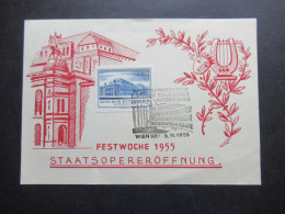 Österreich 1955 Wiedereröffnung Des Burgtheaters Nr.1021 Auf Sonderkarte Festwoche 1955 Staatsopereröffnung - Cartas & Documentos