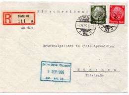 58247 - Deutsches Reich - 1935 - 30Pfg Hindenburg MiF A R-Bf BERLIN -> MUENCHEN, An Kripo Muenchen - Covers & Documents