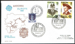 EUROPA FDC SERVICE . TIRAGE LIMITE Nr:60/20 DU CONSEIL DE L'EUROPE STRASBOURG. ANDORRE LA VIEILLE .28.ABR.1980. - Cartas & Documentos