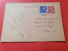 Entier Postal Mercure + Complément Mercure De St Quentin Pour Paris En 1940 - Réf J 95 - Cartes Postales Types Et TSC (avant 1995)