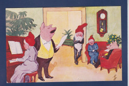 CPA Cochon Pig Position Humaine écrite Lutin Gnomes - Schweine