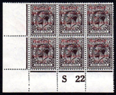 1922 Dollard 9d With Rose-carmine Overprint Control Block Of 6 S22 P Never-hinged ! - Neufs
