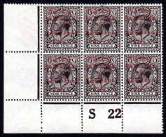 1922 Dollard 9d With Rose-carmine Overprint Control Block Of 6 S22 P Never-hinged ! - Unused Stamps