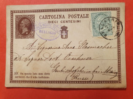 Italie - Entier Postal ( Pli En Diagonale) + Complément De Bellagio Pour La Prusse - Réf J 136 - Postwaardestukken