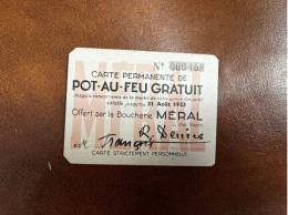 Paris 17ème * Carte Permanente De Port Au Feu Gratuit , Offert Par La Boucherie MERAL 2 Rue Bayen * Doc Ancien - Paris (17)