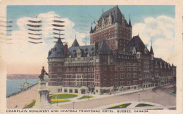 Carte Postal (122975) Champlain Monument And Chateau Frontenac Hotel Qc Canada Timbre 2 Cent Cdn 9 Aout 1939 - Québec - Château Frontenac